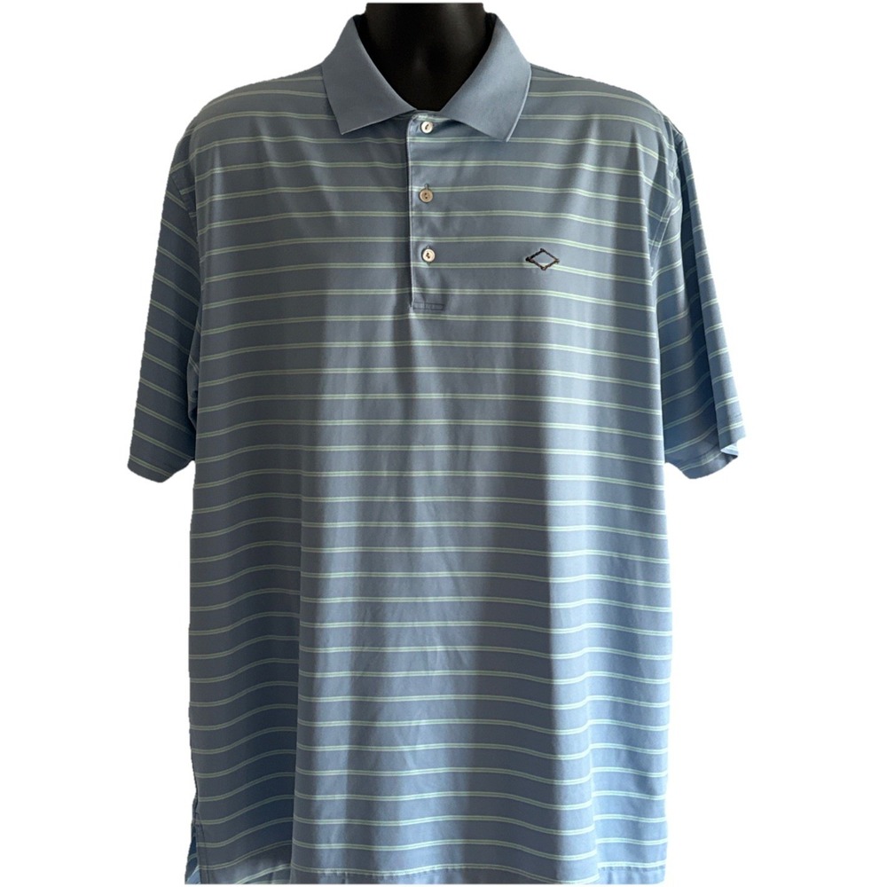 Peter Millar Polo Shirt Mens XL Blue Green Striped Summer Comfort Logo